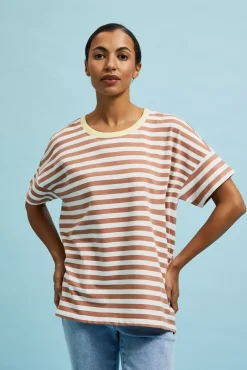 Bluzy Wiosenne|Bluzy Damskie Krótkie>Moodo Bluza w paski brązowa