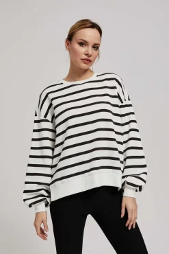 Bluzy Damskie Białe|Bluzy Zimowe>Moodo Bluza w paski z bufaistymi rękawami