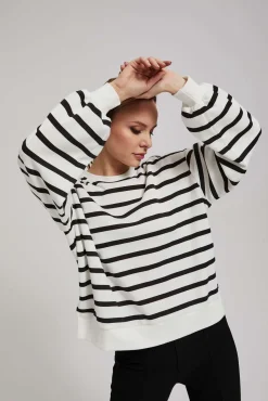 Bluzy Damskie Białe|Bluzy Zimowe>Moodo Bluza w paski z bufaistymi rękawami