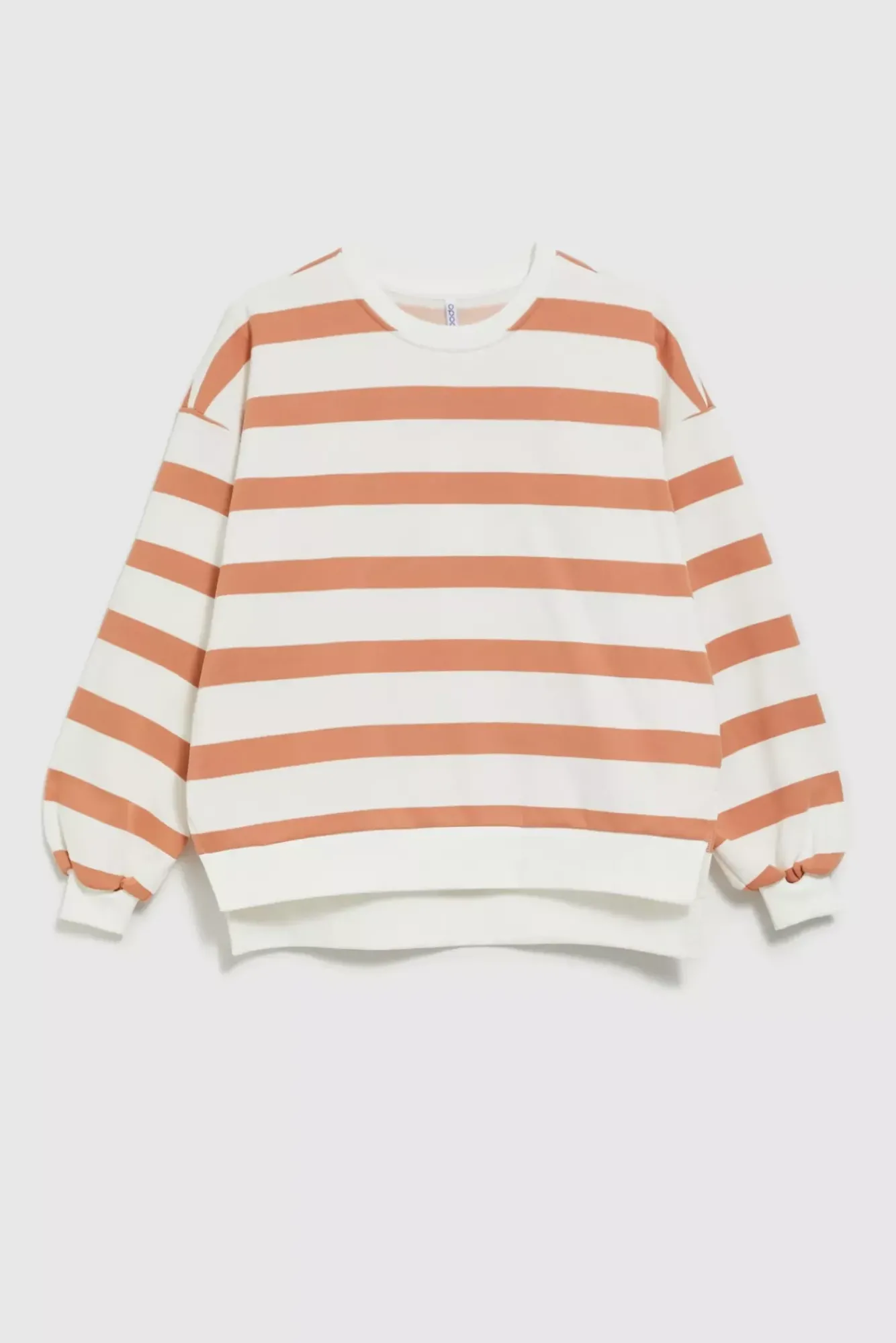 Bluzy Wiosenne|Bluzy Damskie Krótkie>Moodo Bluza w paski z bufiastymi rękawami brązowa