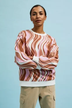 Bluzy Wiosenne|Bluzy Damskie Krótkie>Moodo Bluza wkładana przez głowę z geometrycznym wzorem brązowa