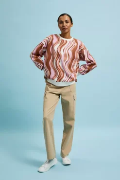Bluzy Wiosenne|Bluzy Damskie Krótkie>Moodo Bluza wkładana przez głowę z geometrycznym wzorem brązowa