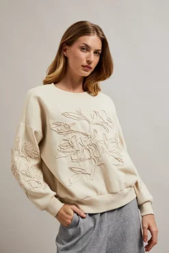 Bluzy Damskie Bez Kaptura|Bluzy Damskie Oversize>Moodo Bluza z aplikacją beżowa