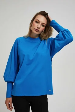 Bluzy Damskie Kolorowe|Bluzy Zimowe>Moodo Bluza z bufiastymi rękawami lazurowa