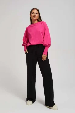 Bluzy Damskie Kolorowe|Bluzy Zimowe>Moodo Bluza z bufiastymi rękawami fuksjowa
