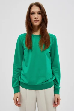 Bluzy Wiosenne|Bluzy Damskie Krótkie>Moodo Bluza z dekoltem na plecach zielona