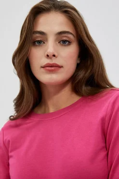 Bluzy Wiosenne|Bluzy Damskie Krótkie>Moodo Bluza z dekoltem na plecach różowa