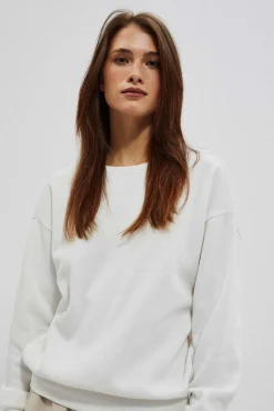 Bluzy Damskie Białe|Bluzy Wiosenne>Moodo Bluza z dekoltem na plecach perłowa