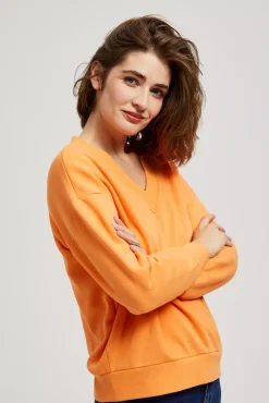 Bluzy Damskie Kolorowe|Bluzy Zimowe>Moodo Bluza z dekoltem w serek pomarańczowa