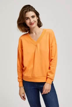 Bluzy Damskie Kolorowe|Bluzy Zimowe>Moodo Bluza z dekoltem w serek pomarańczowa