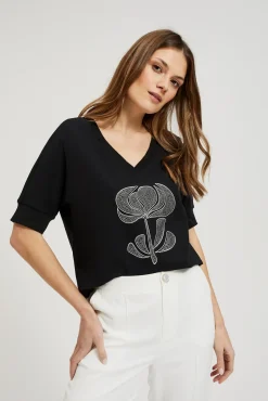 Bluzy Damskie Czarne|Bluzy Wiosenne>Moodo Bluza z dżetami czarna