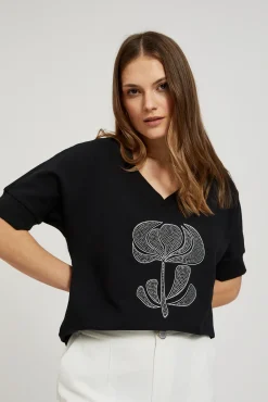 Bluzy Damskie Czarne|Bluzy Wiosenne>Moodo Bluza z dżetami czarna