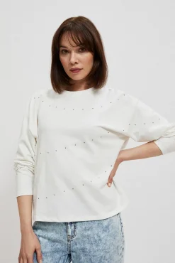 Bluzy Damskie Białe|Bluzy Zimowe>Moodo Bluza z dżetami perłowa
