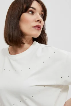 Bluzy Damskie Białe|Bluzy Zimowe>Moodo Bluza z dżetami perłowa