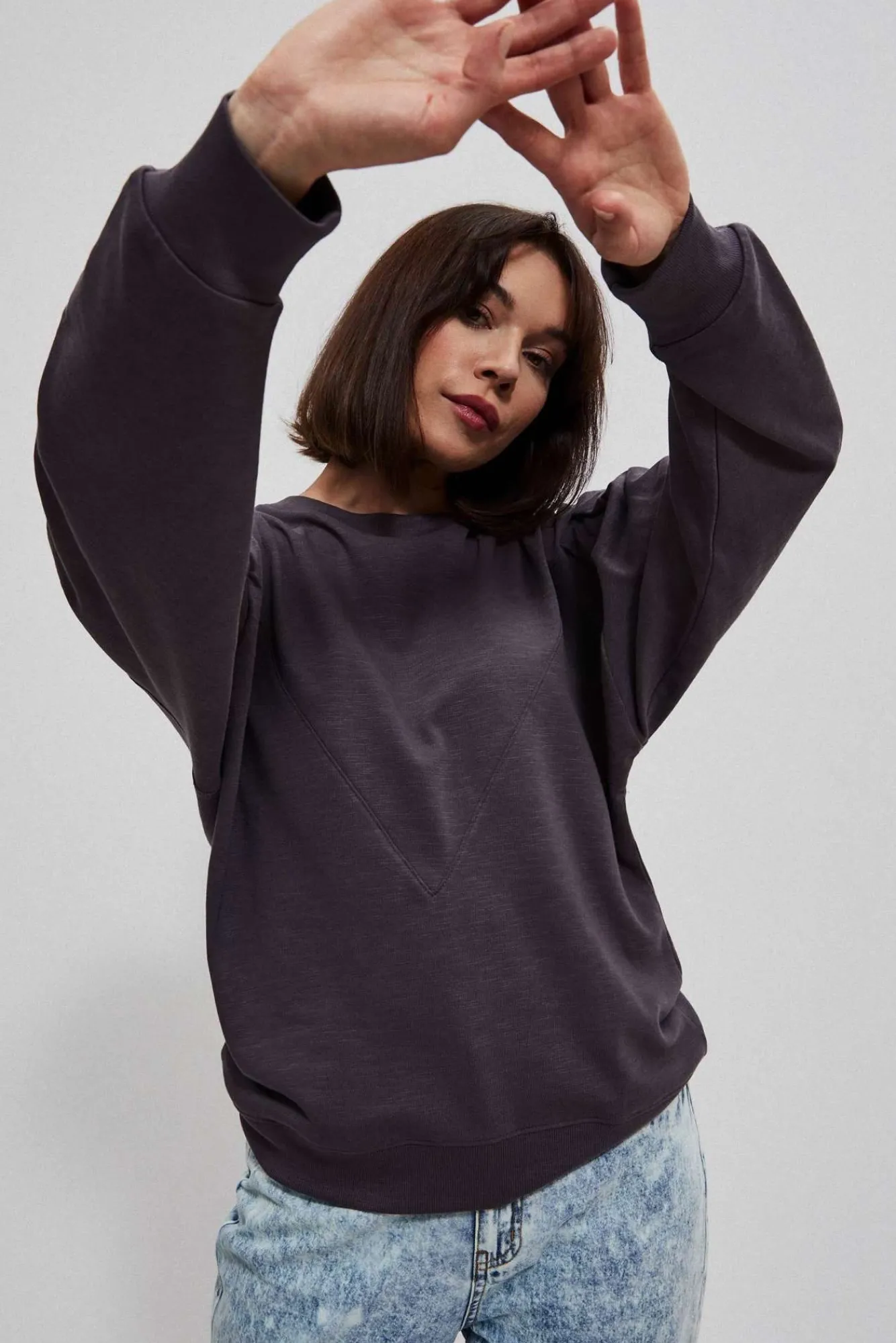 Bluzy Damskie Bez Kaptura|Bluzy Damskie Oversize>Moodo Bluza z dresowej dzianiny