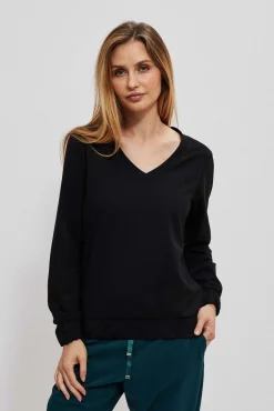 Bluzy Damskie Czarne|Bluzy Zimowe>Moodo Bluza z długimi rękawami i dekoltem V czarna