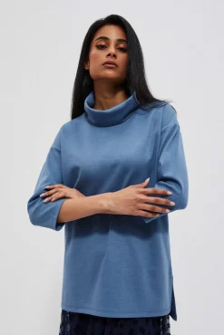 Bluzy Zimowe|Bluzy Damskie Eleganckie>Moodo Bluza z golfem ciemnoniebieska