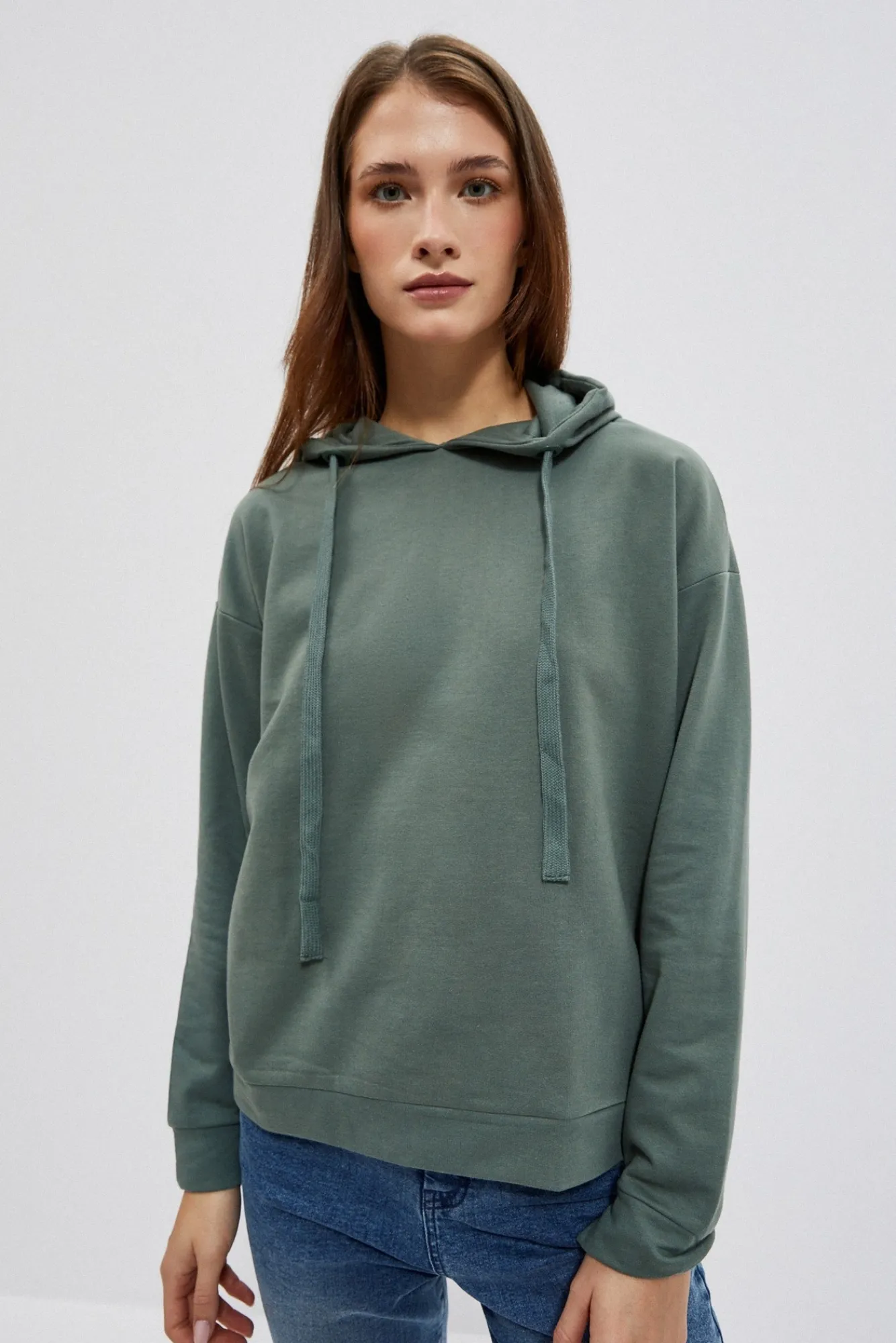 Bluzy Zimowe|Bluzy Damskie Sportowe>Moodo Bluza z kapturem oliwkowa