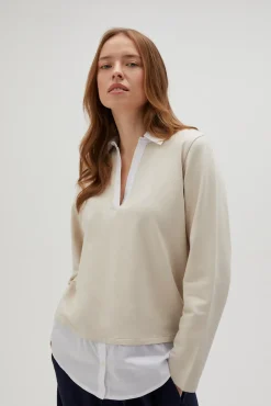 Bluzy Damskie Bawełniane|Bluzy Damskie Eleganckie>Moodo Bluza z kołnierzykiem beżowa