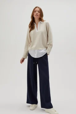 Bluzy Damskie Bawełniane|Bluzy Damskie Eleganckie>Moodo Bluza z kołnierzykiem beżowa