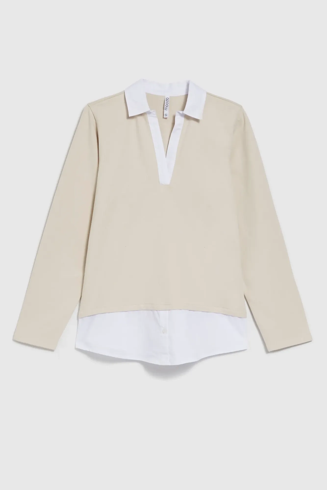 Bluzy Damskie Bawełniane|Bluzy Damskie Eleganckie>Moodo Bluza z kołnierzykiem beżowa
