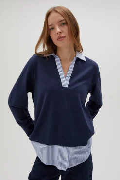 Bluzy Damskie Bawełniane|Bluzy Damskie Bez Kaptura>Moodo Bluza z kołnierzykiem granatowa