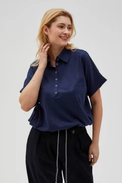 Bluzy Damskie Krótkie|Bluzy Damskie Oversize>Moodo Bluza z kołnierzykiem i krótkimi rękawami granatowa