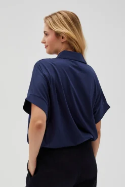 Bluzy Damskie Krótkie|Bluzy Damskie Oversize>Moodo Bluza z kołnierzykiem i krótkimi rękawami granatowa