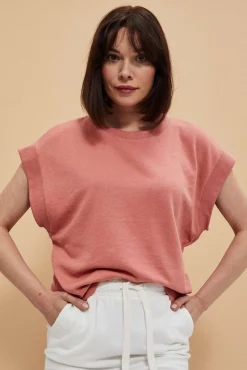 Bluzy Wiosenne|Bluzy Damskie Bez Kaptura>Moodo Bluza z krótkim rękawem ceglasta