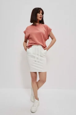 Bluzy Wiosenne|Bluzy Damskie Bez Kaptura>Moodo Bluza z krótkim rękawem ceglasta