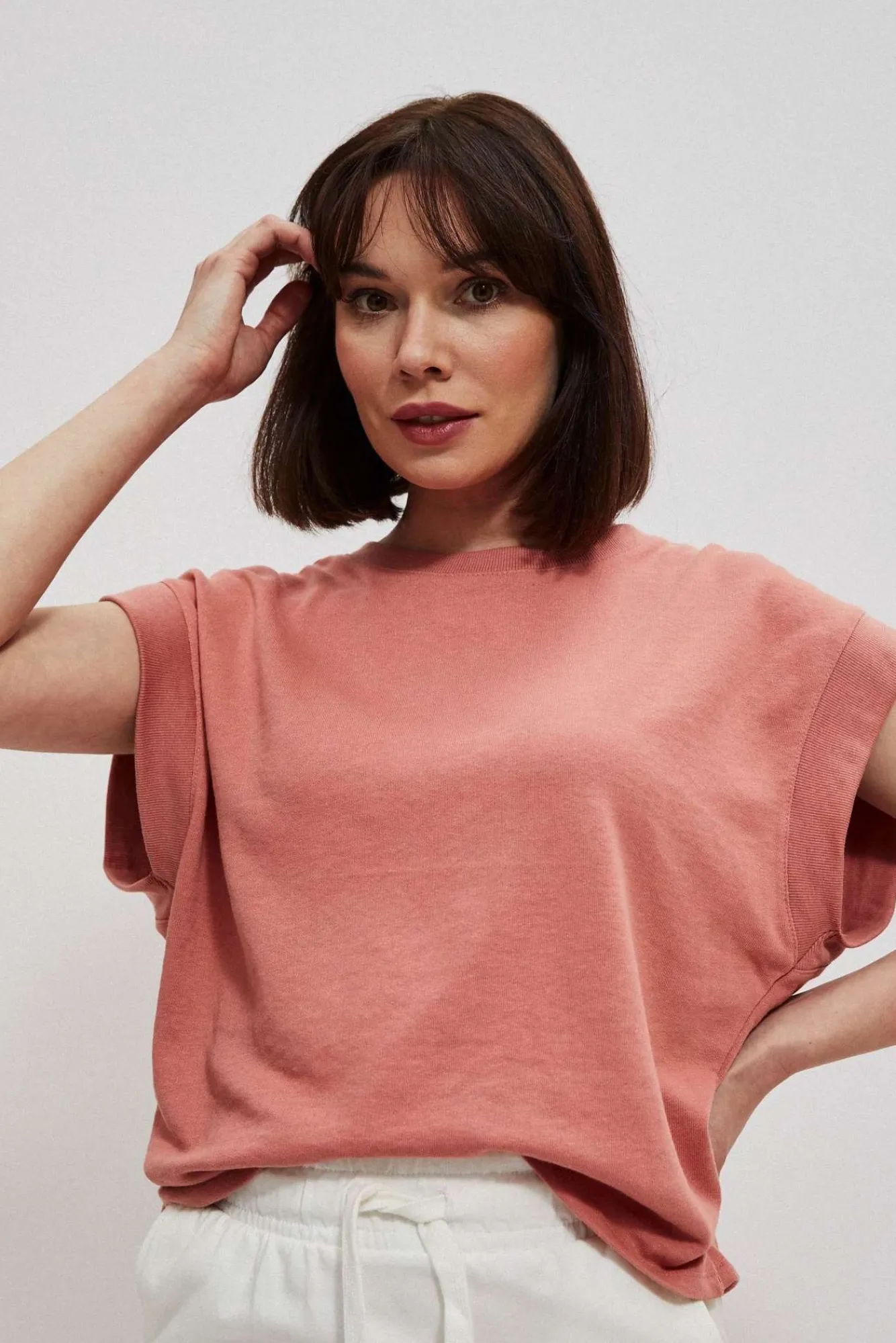 Bluzy Wiosenne|Bluzy Damskie Bez Kaptura>Moodo Bluza z krótkim rękawem ceglasta