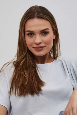 Bluzy Wiosenne|Bluzy Damskie Krótkie>Moodo Bluza z krótkim rękawem szara