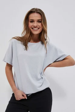 Bluzy Wiosenne|Bluzy Damskie Krótkie>Moodo Bluza z krótkim rękawem szara