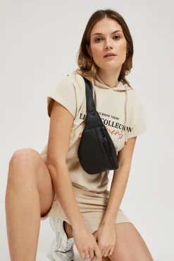 Bluzy Wiosenne|Bluzy Damskie Krótkie>Moodo Bluza z krótkimi rękawami i kapturem beżowa