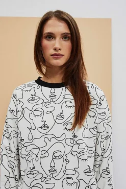 Bluzy Damskie Białe|Bluzy Wiosenne>Moodo Bluza z nadrukiem