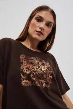 Bluzy Wiosenne|Bluzy Damskie Krótkie>Moodo Bluza z nadrukiem ciemnbrązowa