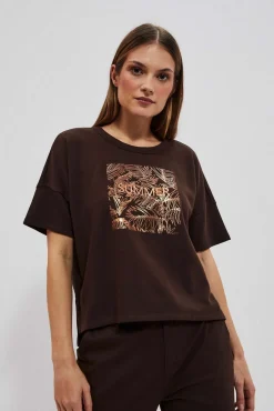 Bluzy Wiosenne|Bluzy Damskie Krótkie>Moodo Bluza z nadrukiem ciemnbrązowa