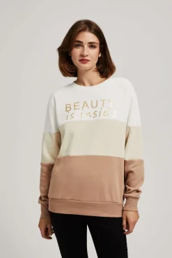 Bluzy Damskie Bez Kaptura|Bluzy Damskie Z Nadrukiem>Moodo Bluza z nadrukiem ciemnobeżowa