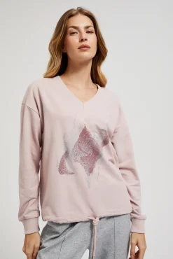 Bluzy Damskie Sportowe|Bluzy Damskie Bez Kaptura>Moodo Bluza z nadrukiem i wiązaniem różowa