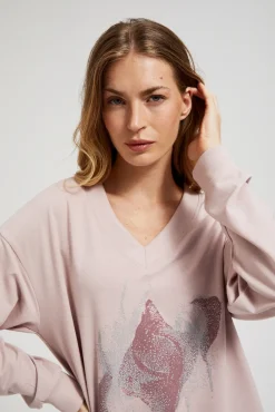 Bluzy Damskie Sportowe|Bluzy Damskie Bez Kaptura>Moodo Bluza z nadrukiem i wiązaniem różowa