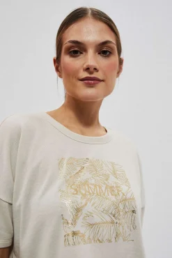 Bluzy Wiosenne|Bluzy Damskie Krótkie>Moodo Bluza z nadrukiem piaskowa