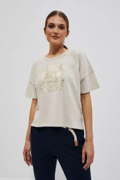 Bluzy Wiosenne|Bluzy Damskie Krótkie>Moodo Bluza z nadrukiem piaskowa