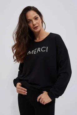 Bluzy Damskie Czarne|Bluzy Wiosenne>Moodo Bluza z napisem