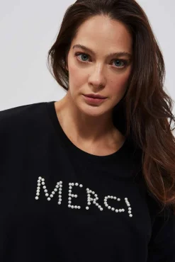 Bluzy Damskie Czarne|Bluzy Wiosenne>Moodo Bluza z napisem