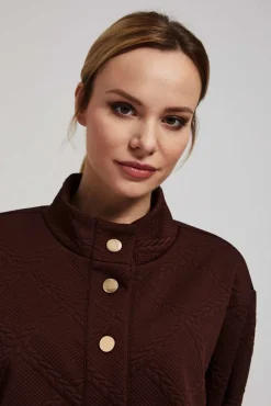 Bluzy Zimowe|Bluzy Retro>Moodo Bluza z ozdobnymi guzikami brązowa
