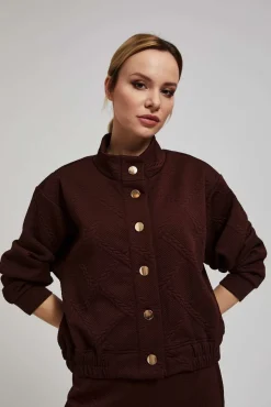Bluzy Zimowe|Bluzy Retro>Moodo Bluza z ozdobnymi guzikami brązowa