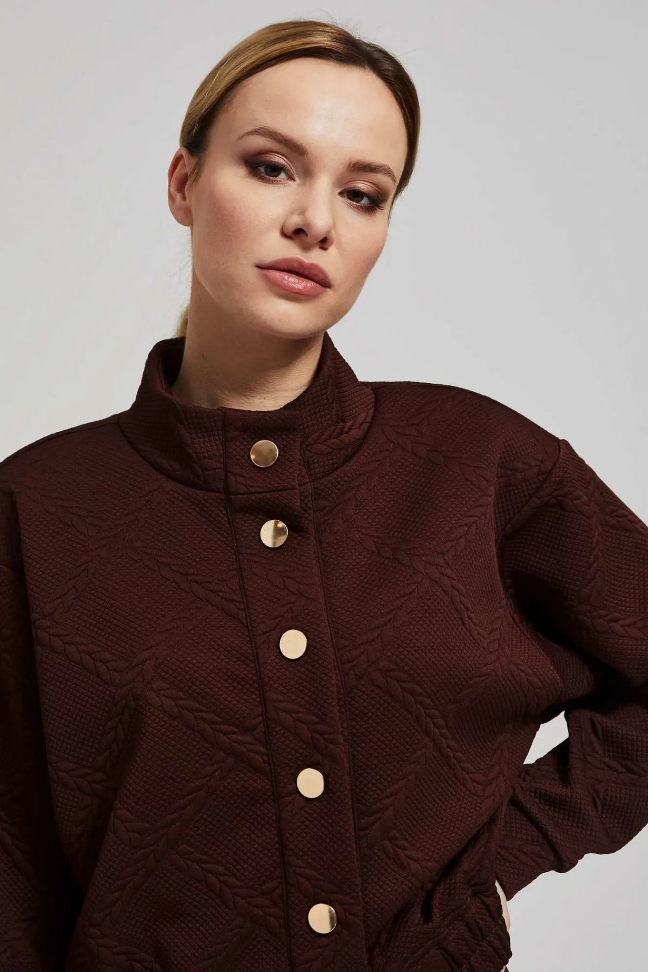 Bluzy Zimowe|Bluzy Retro>Moodo Bluza z ozdobnymi guzikami brązowa