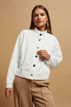 Bluzy Damskie Białe|Bluzy Zimowe>Moodo Bluza z ozdobnymi guzikami perłowa