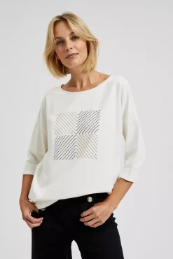 Bluzy Damskie Białe|Bluzy Wiosenne>Moodo Bluza z rękawami 3/4 biała