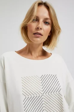 Bluzy Damskie Białe|Bluzy Wiosenne>Moodo Bluza z rękawami 3/4 biała